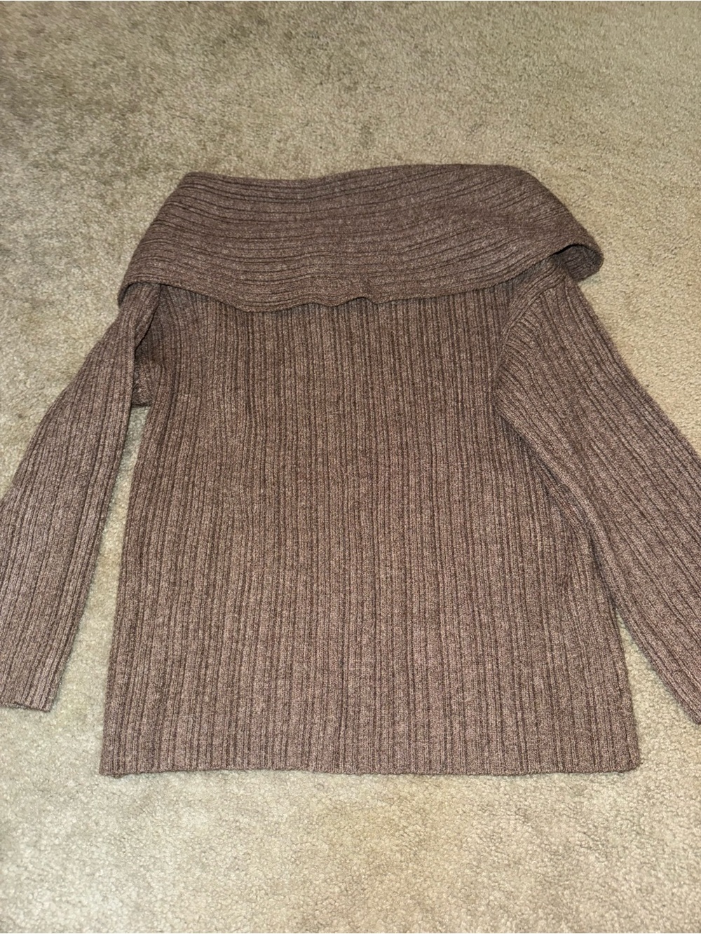 Cozy Ribbed Off-the-Shoulder Sweater in Brown
